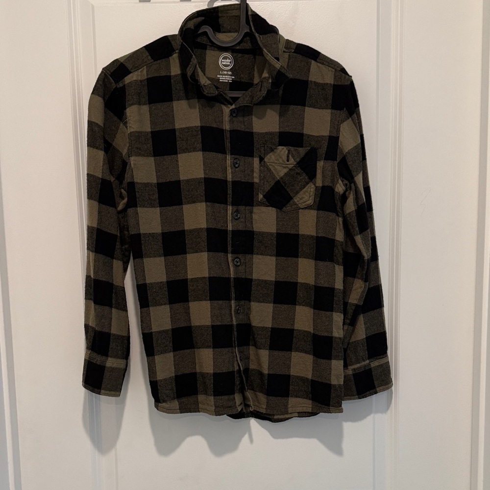 Wonder Nation Kids' Checkered Button Down Shirt - Black and Tan